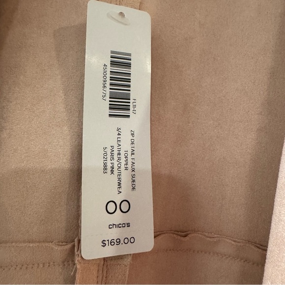 NWT Chicos Petal Pink Faux Suede Open Jacket Cardigan Side Zip Detail size 00 - Picture 2 of 6